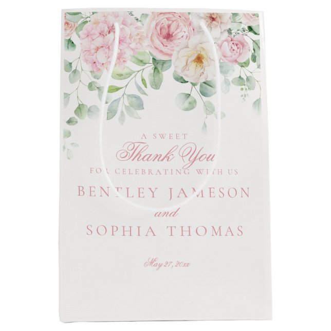 Pink Blooms Floral Hydrangea Gastgeschenk Hochzeit Mittlere Geschenktüte (Vorderseite)