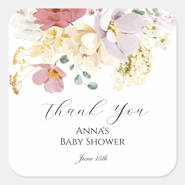 Pink Blooms Gefallen Tag Quadratischer Aufkleber (Vorderseite)