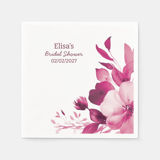 Pink Blooms Watercolor Custom Brautparty Serviette (Vorderseite)