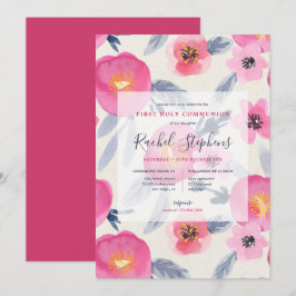 Pink Blooms Watercolor Floral First Heilige Kommun Einladung