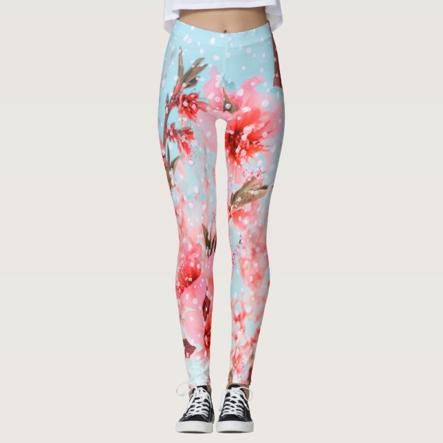 Pink blossom and flying petals (or snow?) leggings (Vorderseite)