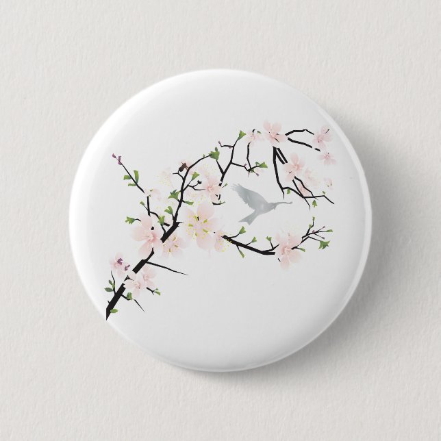 Pink Blossom Bird Button (Vorderseite)