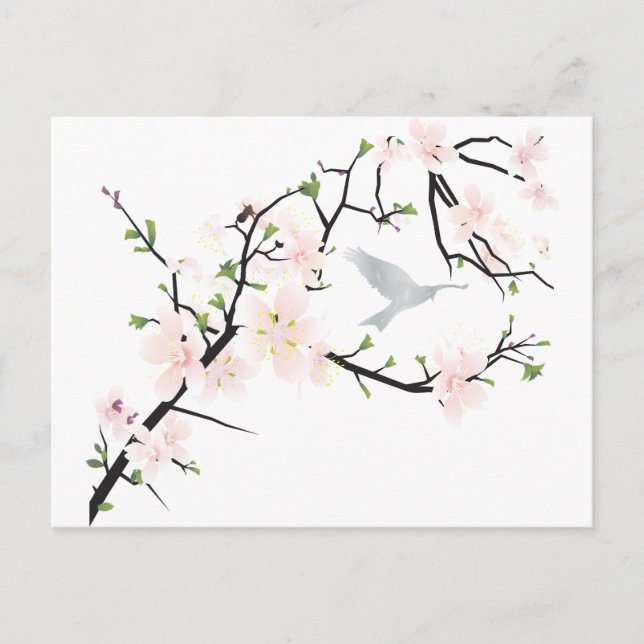 Pink Blossom Bird Postkarte (Vorderseite)