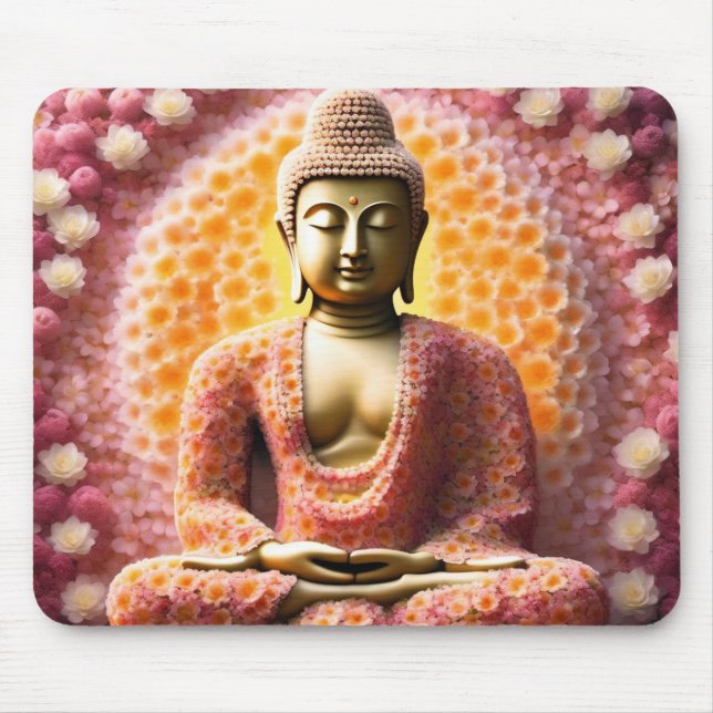 Pink Blossom Blume Buddha Meditation Mousepad (Vorne)