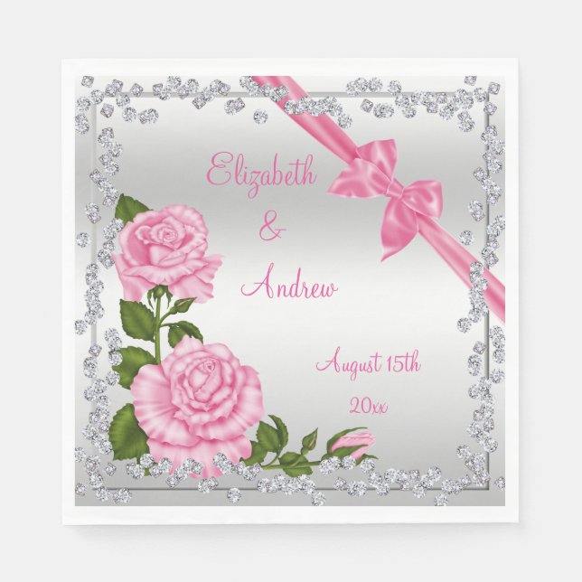 Pink Blossom, Bows & Diamonds Wedding Serviette (Vorderseite)