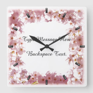 Pink Blossom Clock Cherry Blossoms Wall Clocks Quadratische Wanduhr