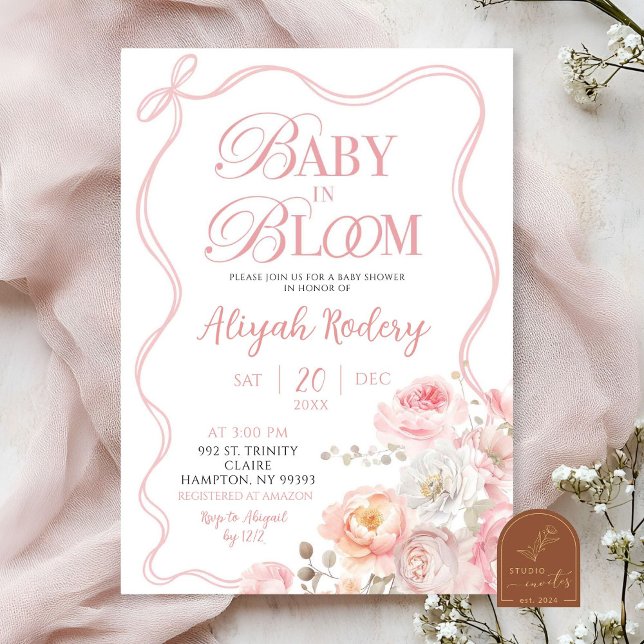 Pink Blossom Floral Baby in Bloom Baby Dusche Einladung (Von Creator hochgeladen)