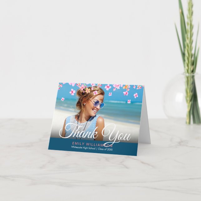 Pink Blossom Floral Foto Abschluss Vielen Dank Karte (Vorderseite)