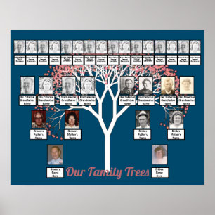 Pink Blossom Fraktal Tree Blue 2 Familienbaume Poster