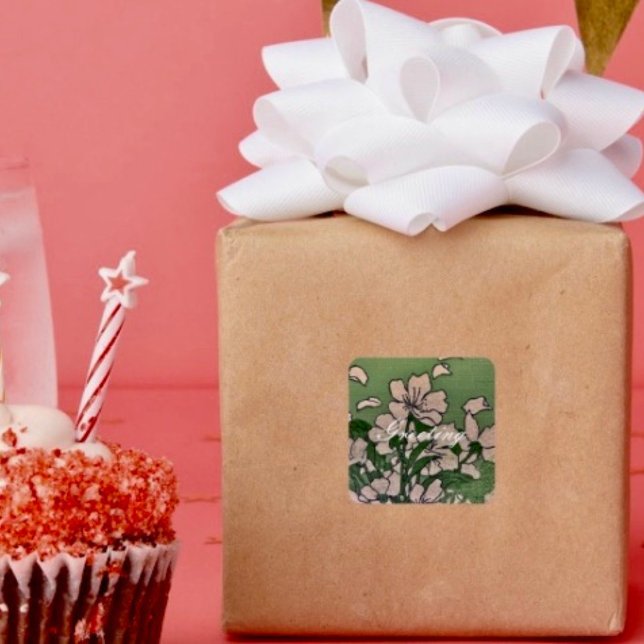 Pink Blossom Green Quadratischer Aufkleber (Von Creator hochgeladen)