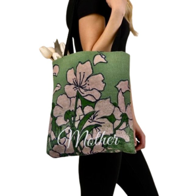 Pink Blossom Green Tote (Chic tote bag for Mom—perfect for errands, shopping, and showing love this Mother’s Day.)