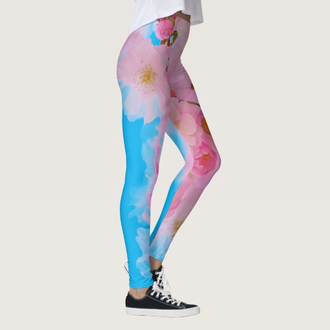 Pink Blossom Sky Blue Yoga Leggings (Rechts)