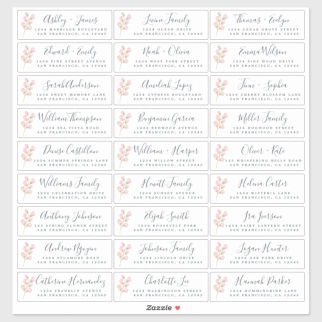 Pink Blossom Wedding Guest Address Labels (Blatt)