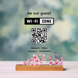 Pink Blossoms Blume Wedding Guest Wifi Acrylschild