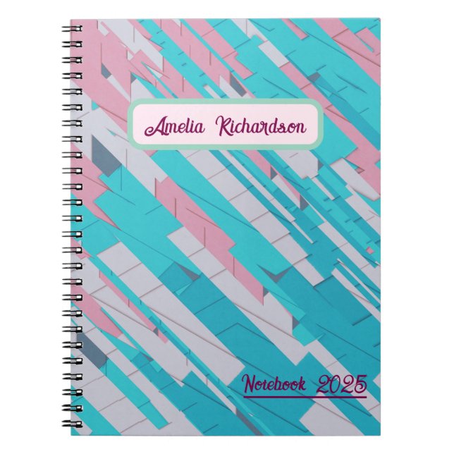 Pink & Blue Abstrakte Muster Spiral Notebook Notizblock (Vorderseite)
