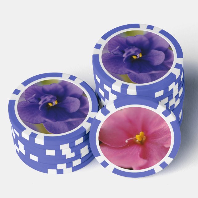 Pink & Blue African Violets Blume Pokerchips (Stapel)