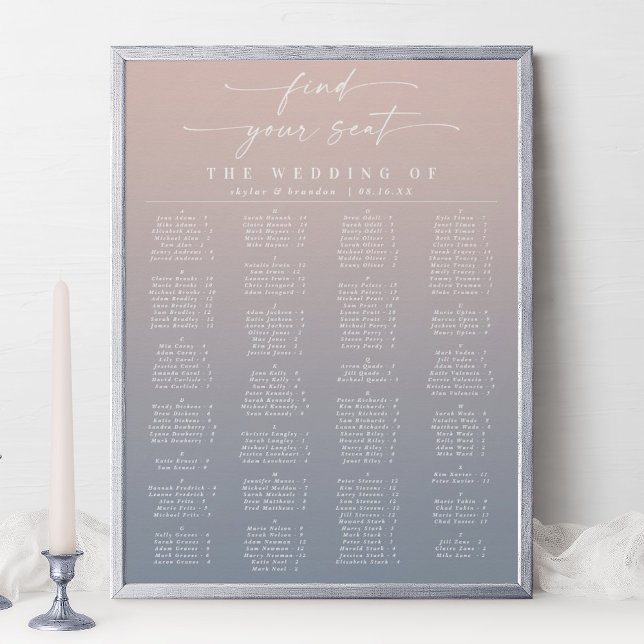 Pink & Blue Alphabetical Wedding Seating Chart Poster (Von Creator hochgeladen)