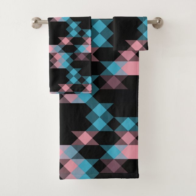 pink blue and black geometric badhandtuch set (Insitu)