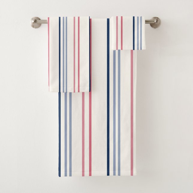 Pink blue and white stripes badhandtuch set (Insitu)