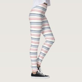 Pink blue and white stripes leggings