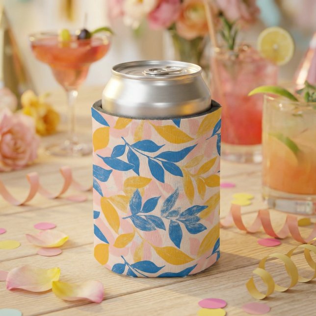 Pink, Blue, and Yellow Lithograph Floral Wedding Dosenkühler (Pink, Blue, and Yellow Lithograph Floral Wedding Can Cooler)
