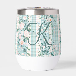 Pink Blue Aquamarin Monogram Initial Gingham Gift 
