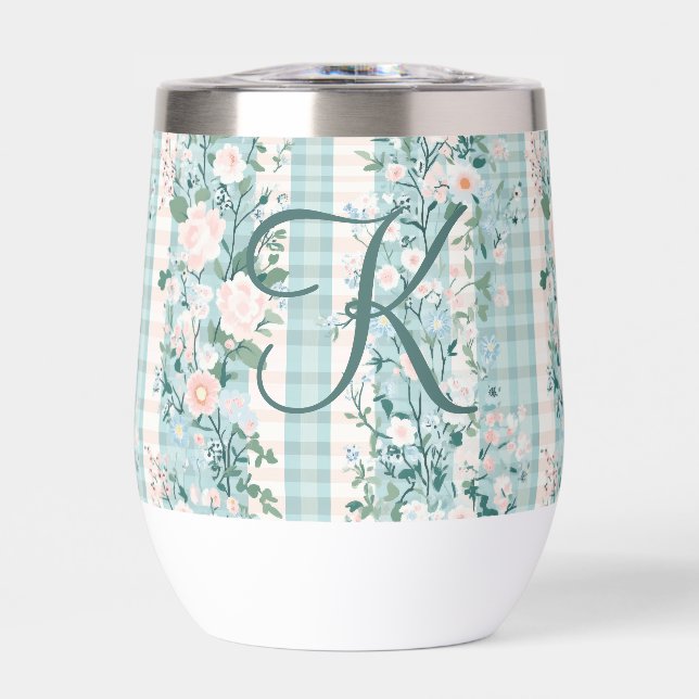 Pink Blue Aquamarin Monogram Initial Gingham Gift  (Vorderseite)