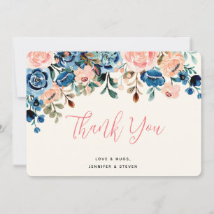 Pink & Blue Aquarell Blume Vielen Dank Dankeskarte