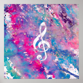 Pink Blue Aquarellfarben Musiknote Treble Clef Poster