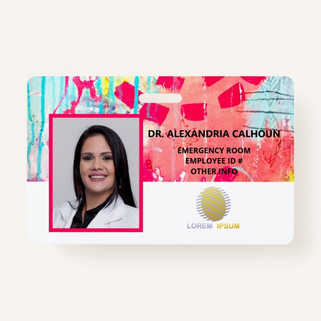 Pink Blue Art Foto Logo Docspital Mitarbeiter ID Ausweis (Vorderseite)