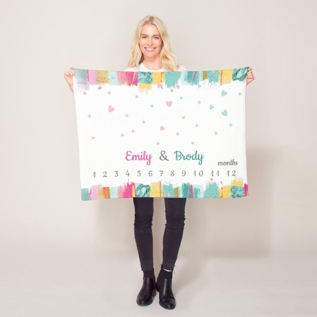 Pink Blue Baby Boy Girl Twins Meilenstein Fleecedecke (Beispiel)