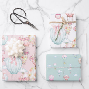 Pink & Blue Baby Wrapping Paper Flat Sheet Set Geschenkpapier Set