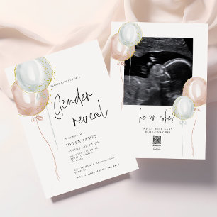 Pink & Blue Balloon Gender Reveal Baby Dusche Einladung