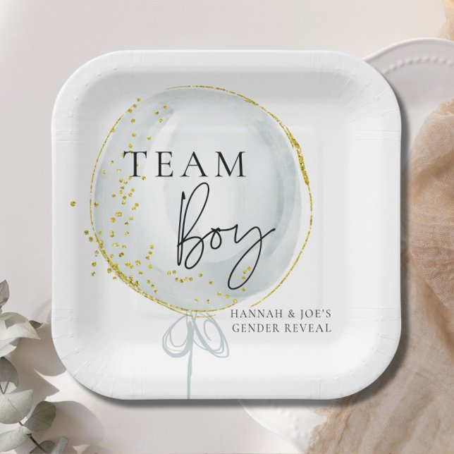 Pink & Blue Balloon Gender Reveal Team Boy Pappteller (Von Creator hochgeladen)