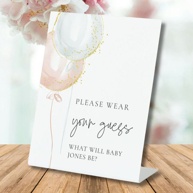 Pink & Blue Balloon Gender Reveal Tragen Sie Ihren Sockelschild (Von Creator hochgeladen)