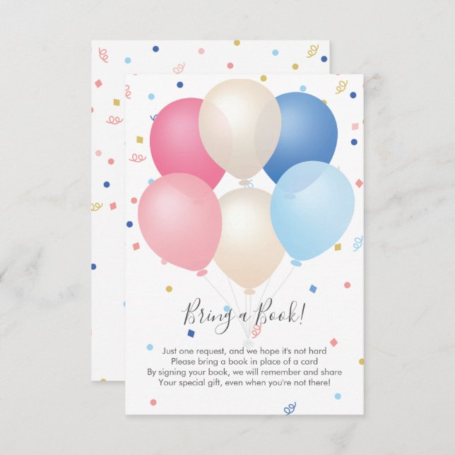 Pink Blue Balloons & Confetti Buchen Begleitkarte (Vorne/Hinten)