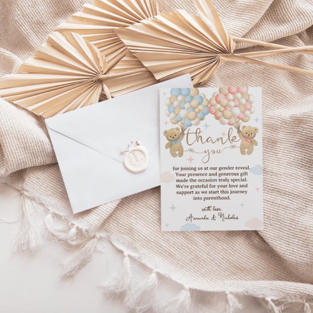 Pink Blue Balloons Gender Reveal Dankeskarte (Von Creator hochgeladen)