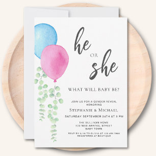 Pink Blue Balloons Gender Reveal Einladung