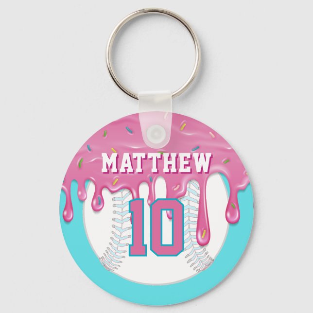 Pink & Blue Baseball Drip Schlüsselanhänger (Rückseite)