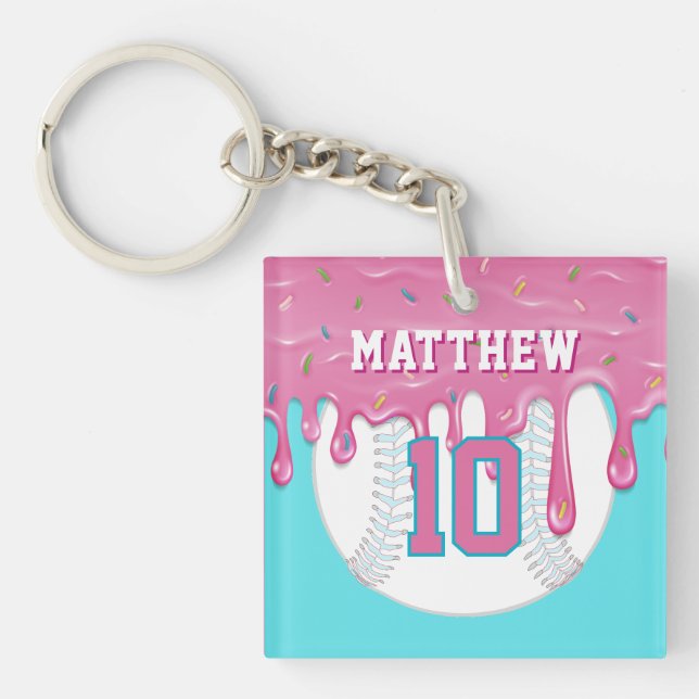 Pink & Blue Baseball Drip Schlüsselanhänger (Vorderseite)