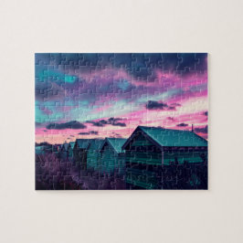 Pink Blue Beach Sunset Puzzle