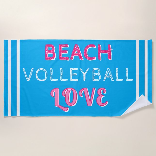 Pink Blue Beach Volleyball Love Strandtuch (Vorderseite)