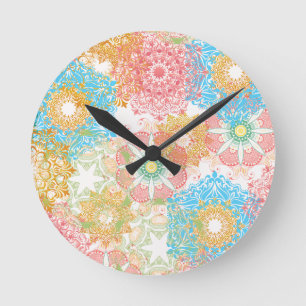Pink Blue Blume Wall Clock Runde Wanduhr