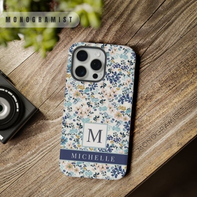 Pink Blue Blumen Weiß Blüten, individuell einstell iPhone Hülle (Customizable Pink Blue Flowers White Floral iPhone Case)