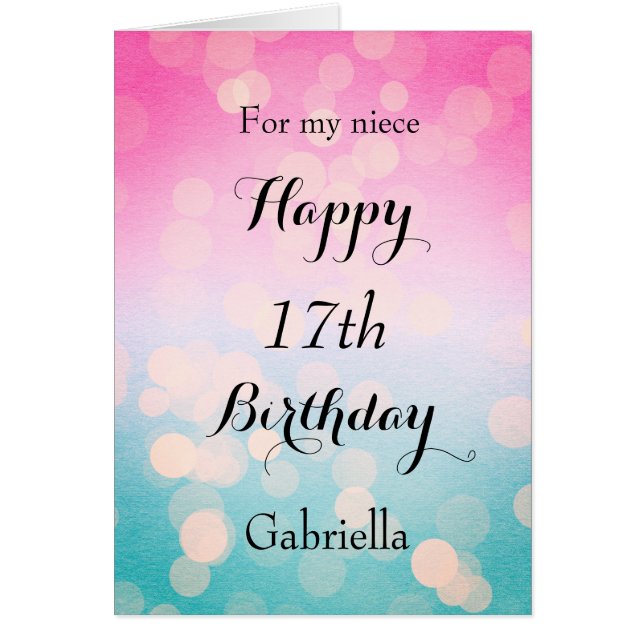 Pink Blue Bokeh Niece 17. Geburtstag (Vorne)