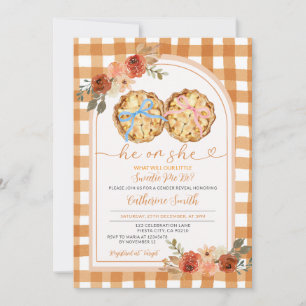 Pink Blue Bow Pumpkin Pie Gender Reveal Gingham Einladung