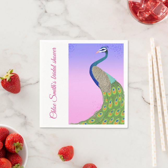 Pink Blue Brautparty Peacock Theme Serviette (Beispiel)