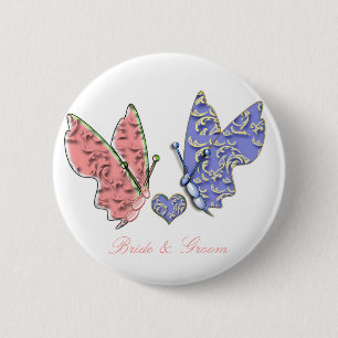 Pink & Blue Bride & Groom Schmetterlinge so Niedli Button