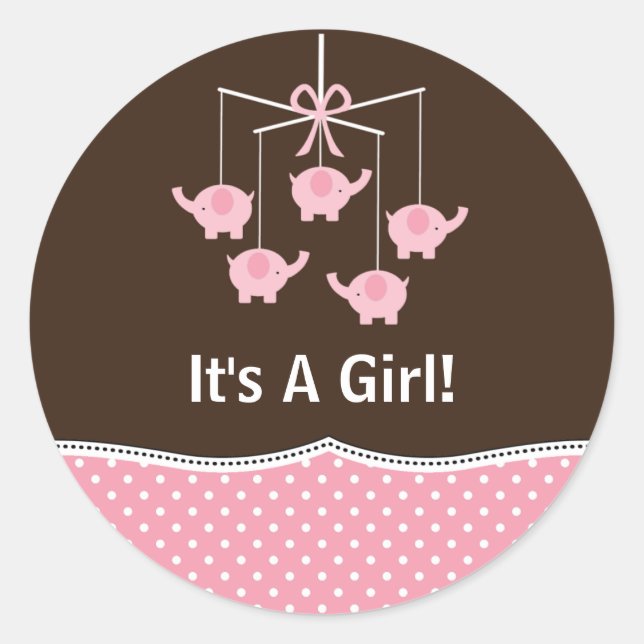 Pink Blue & Brown Elephant Mobile Vielen Dank Runder Aufkleber (Vorderseite)