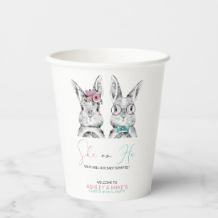 Pink Blue Bunnies Gender Reveal Pappbecher